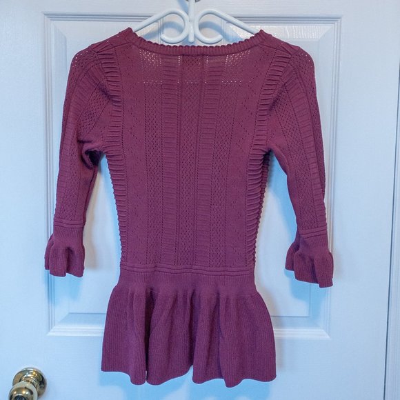 Torn by Ronny Kobo 'Kimberly' Peplum Crochet Style Knit Top Small - Picture 5 of 9